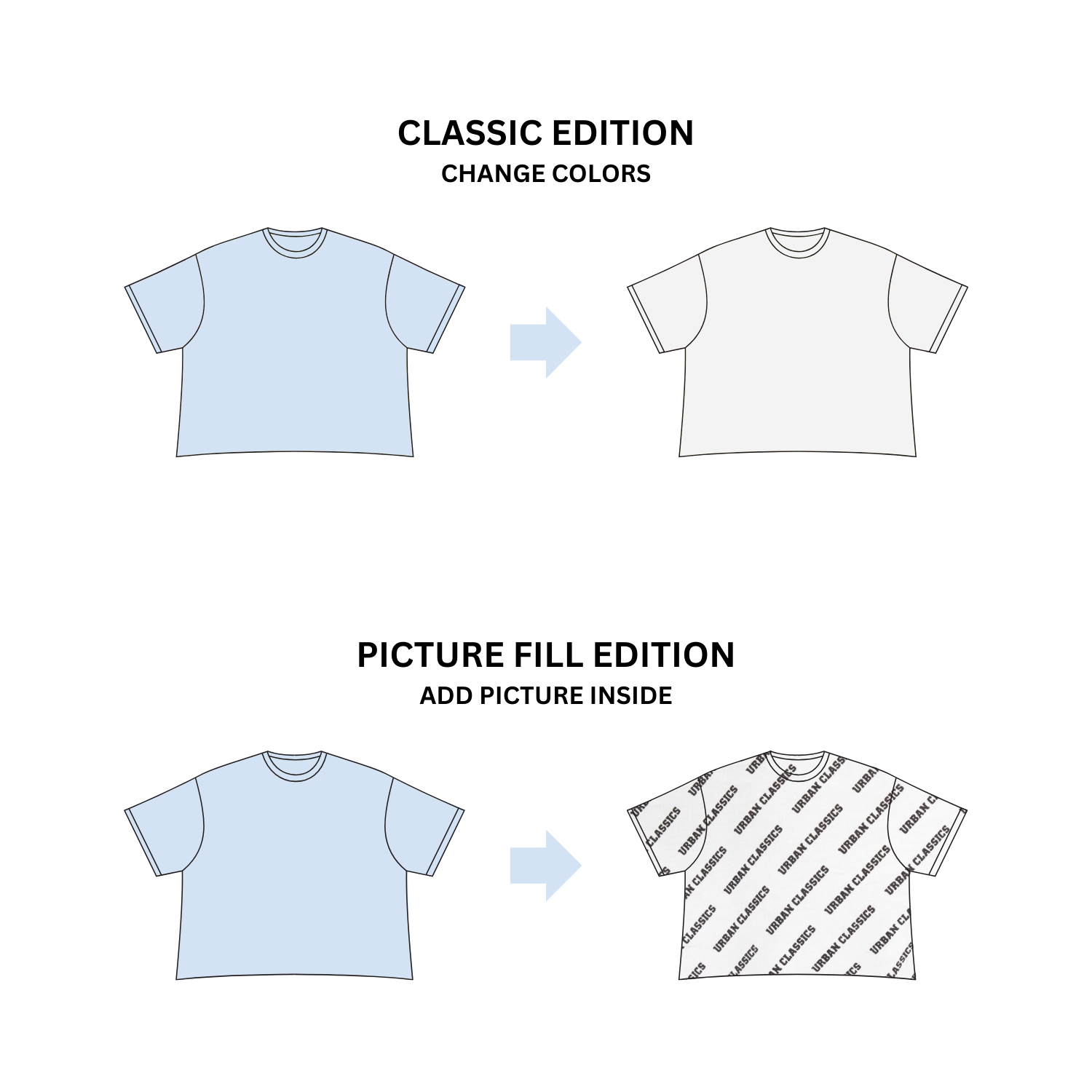 A picture showing the difference between the Classic Edition and Picture Fill Edition mockup pack