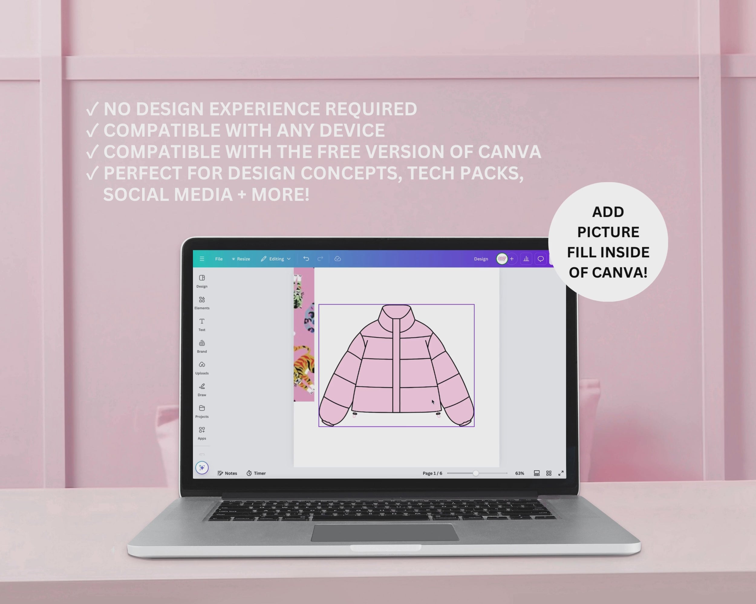 A short video showing the ability to add a picture fill inside of a mockup in Canva
