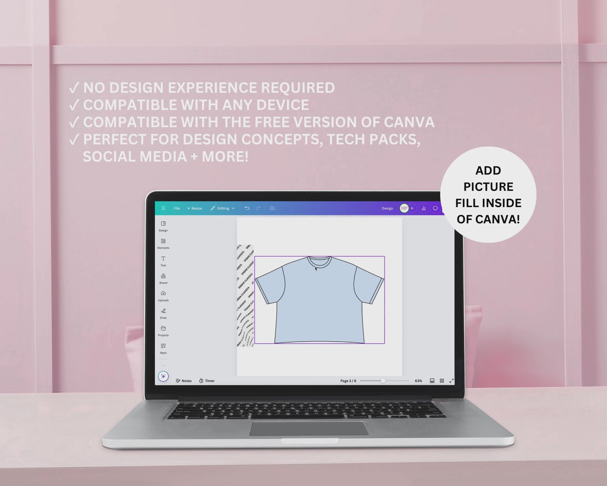 A short video showing the ability to add a picture fill inside of a mockup in Canva