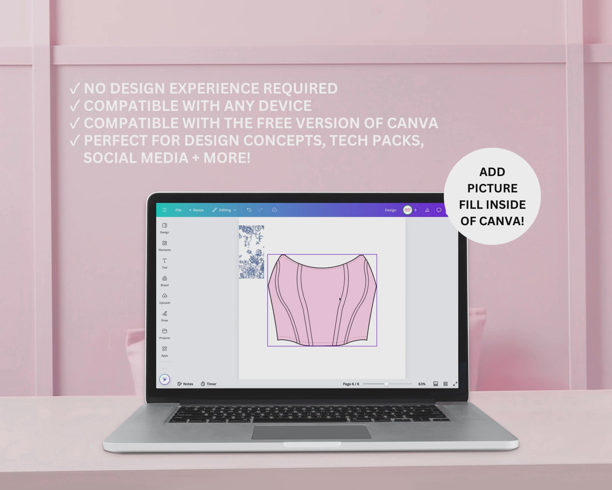 A short video showing the ability to add a picture fill inside of a mockup in Canva
