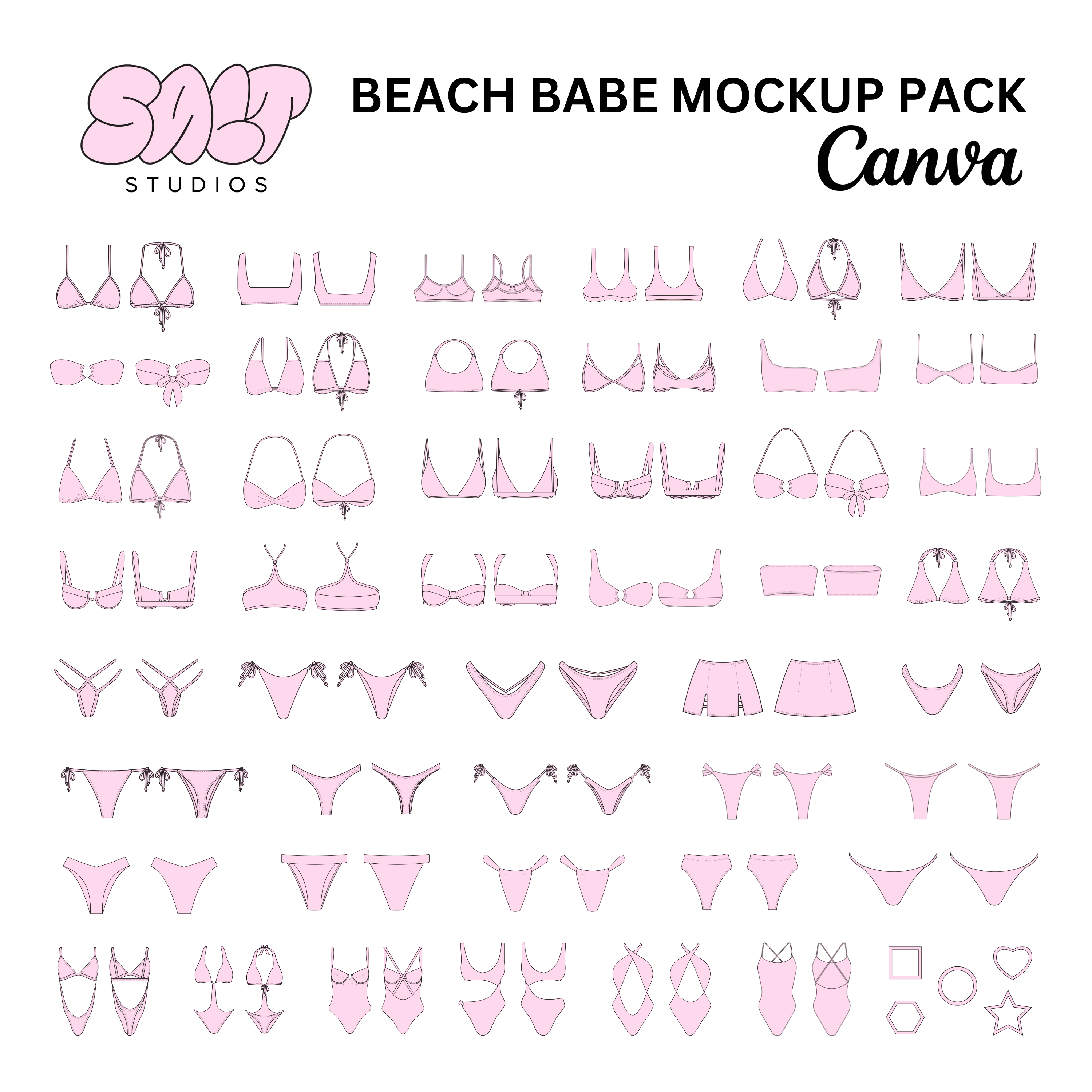 A picture displaying all the mockups in the Beach Babe Mockup Pack