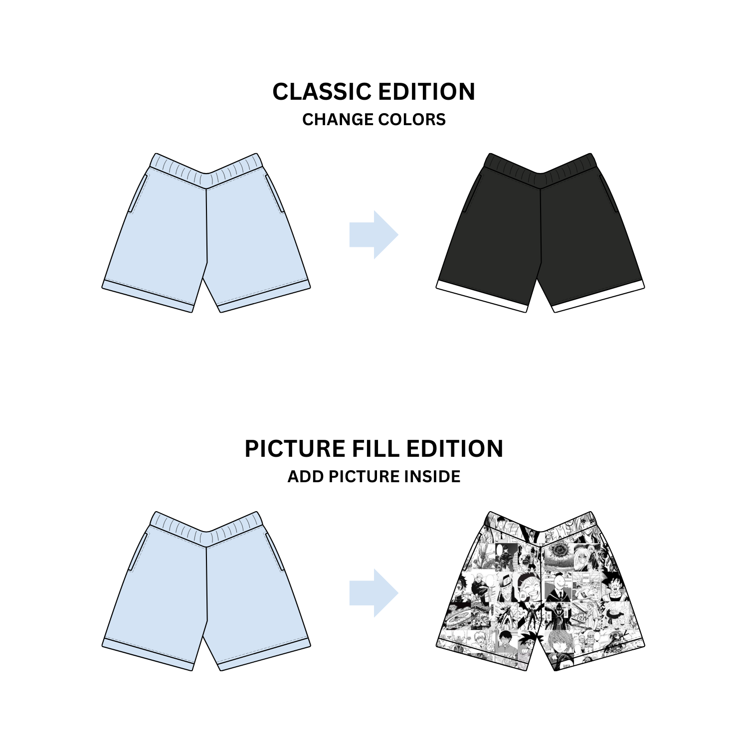 A picture showing the difference between the Classic Edition and Picture Fill Edition mockup pack