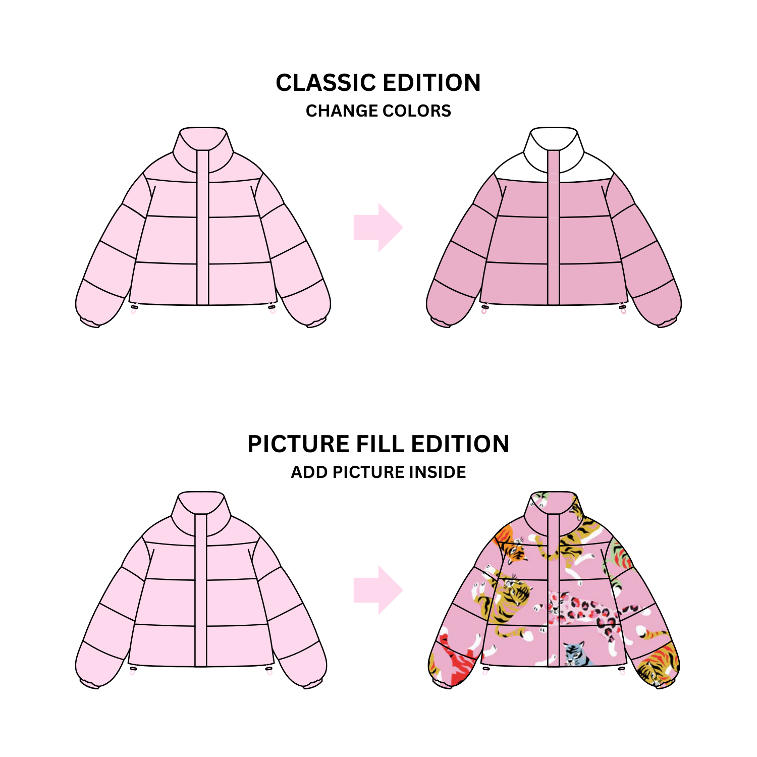 A picture showing the difference between the Classic Edition and Picture Fill Edition mockup pack