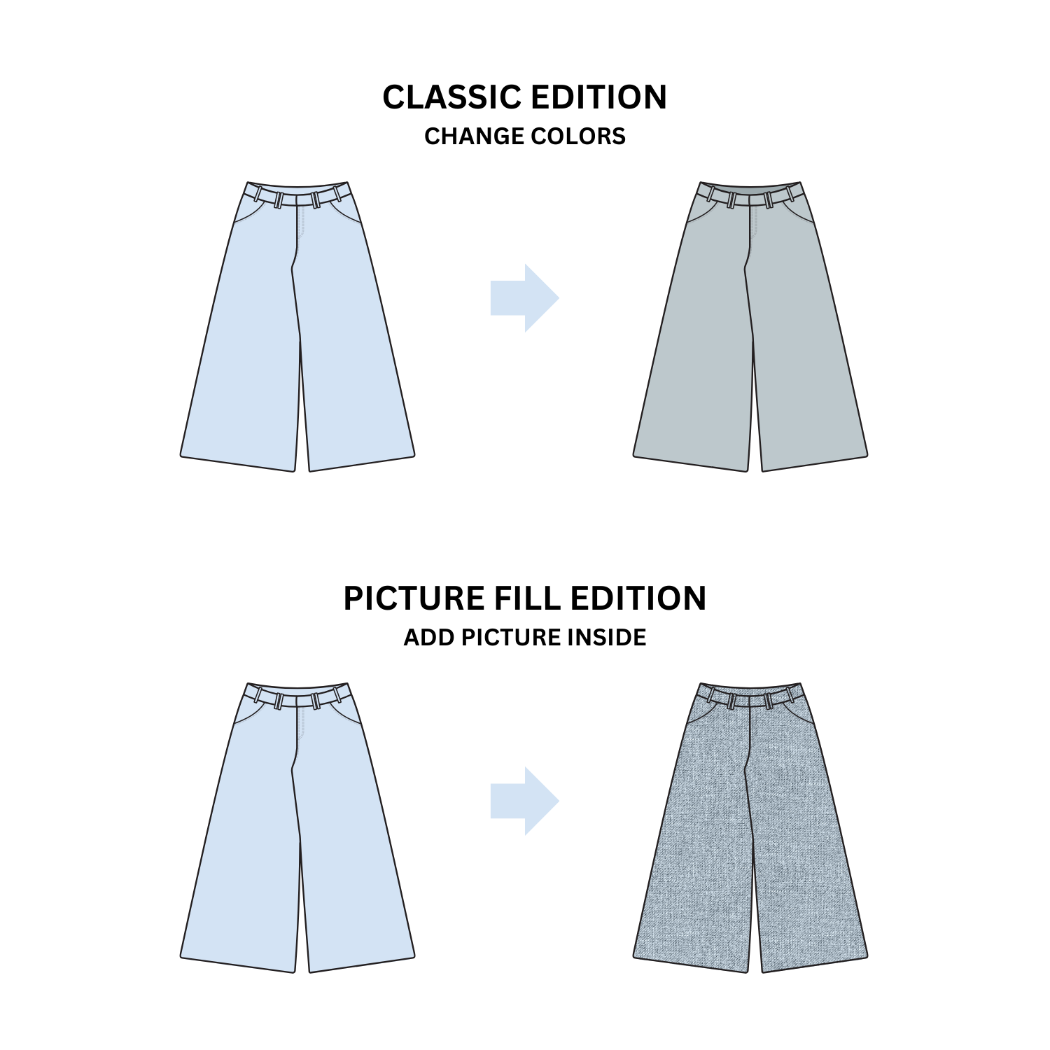 A picture showing the difference between the Classic Edition and Picture Fill Edition mockup pack