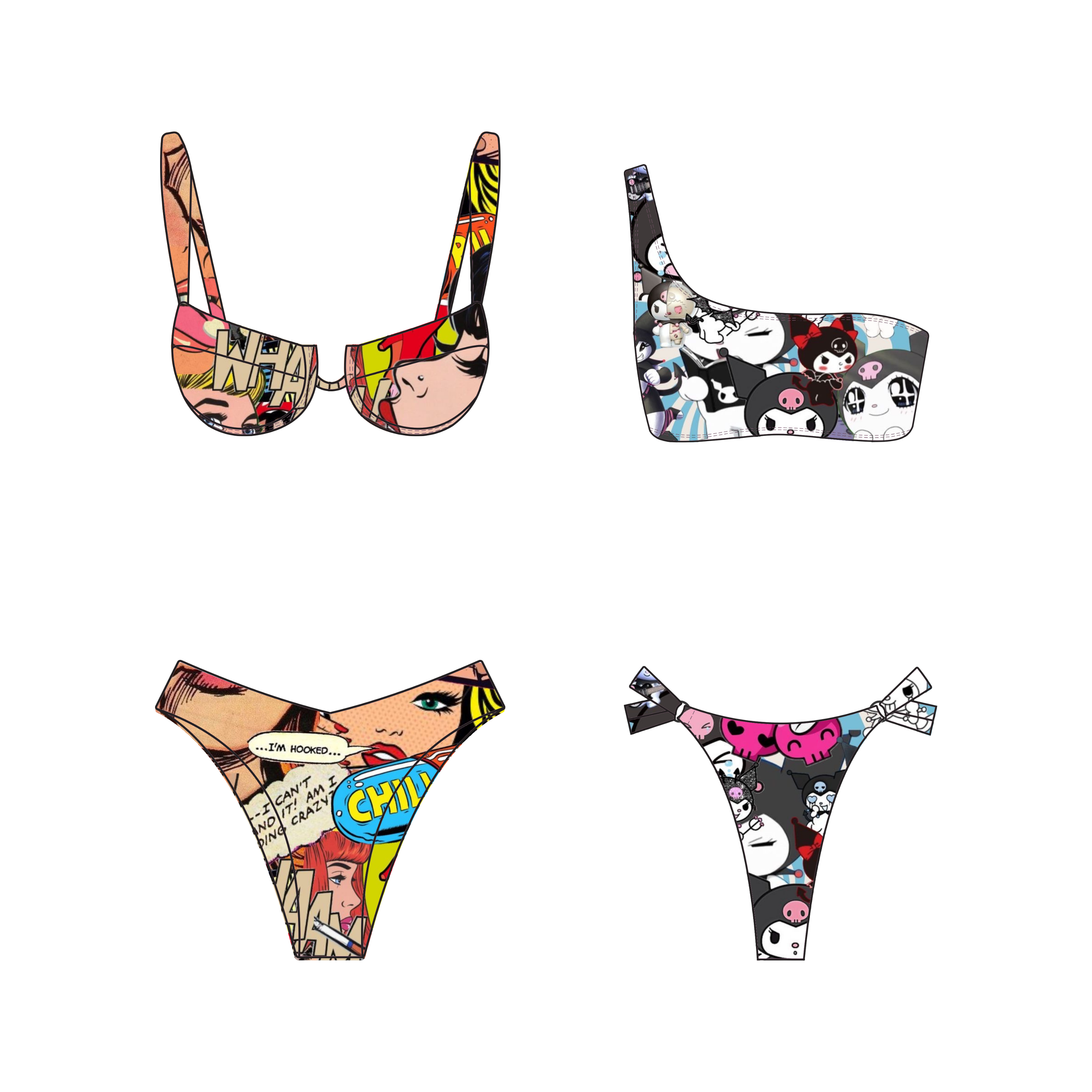 Two comic themed bikini mockups using the Beach Babe Mockup Pack