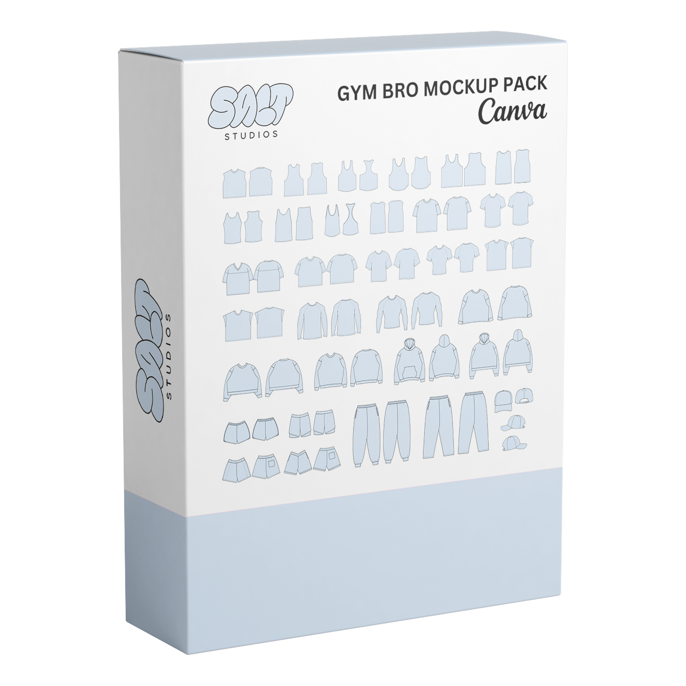A picture displaying all the mockups in the Gym Bro Mockup Pack