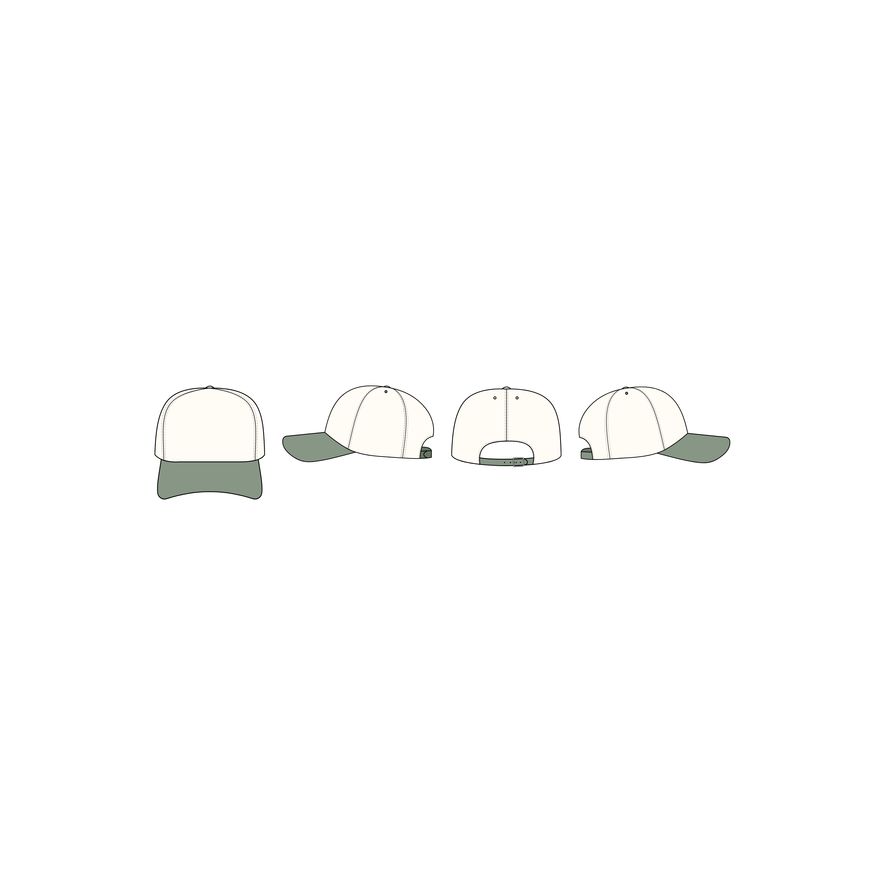 The front, back, and sides of a baseball cap from the Gym Bro Mockup Pack