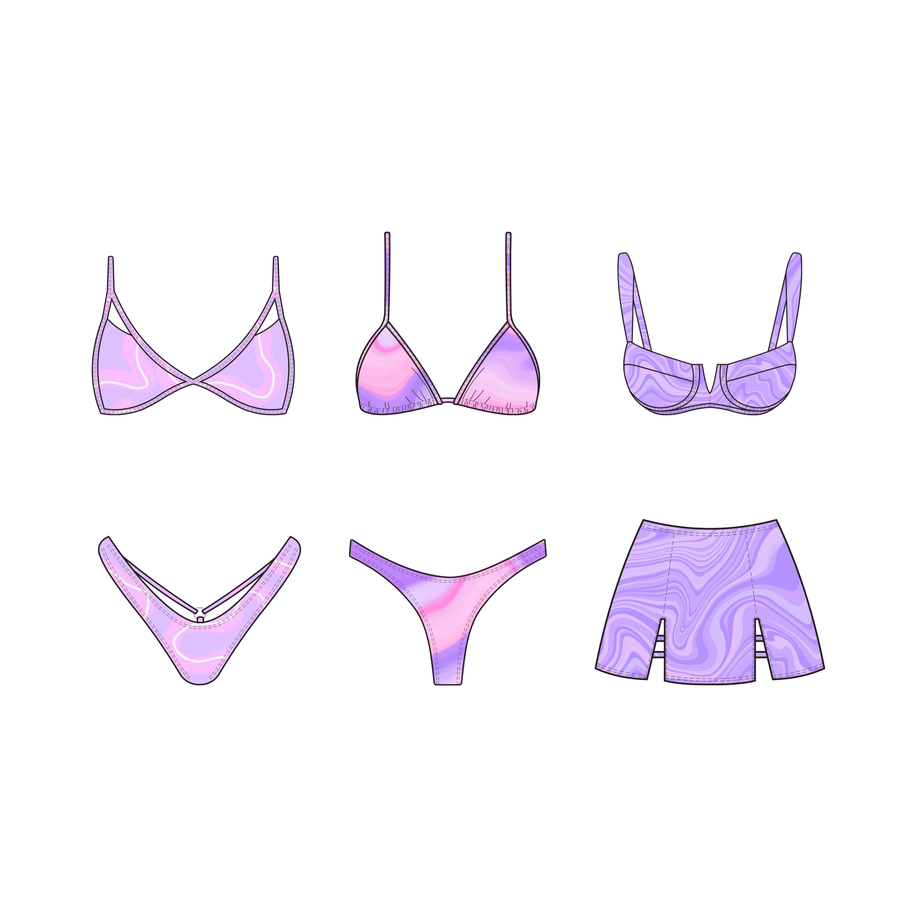 Three purple colored bikini mockups using the Beach Babe Mockup Pack