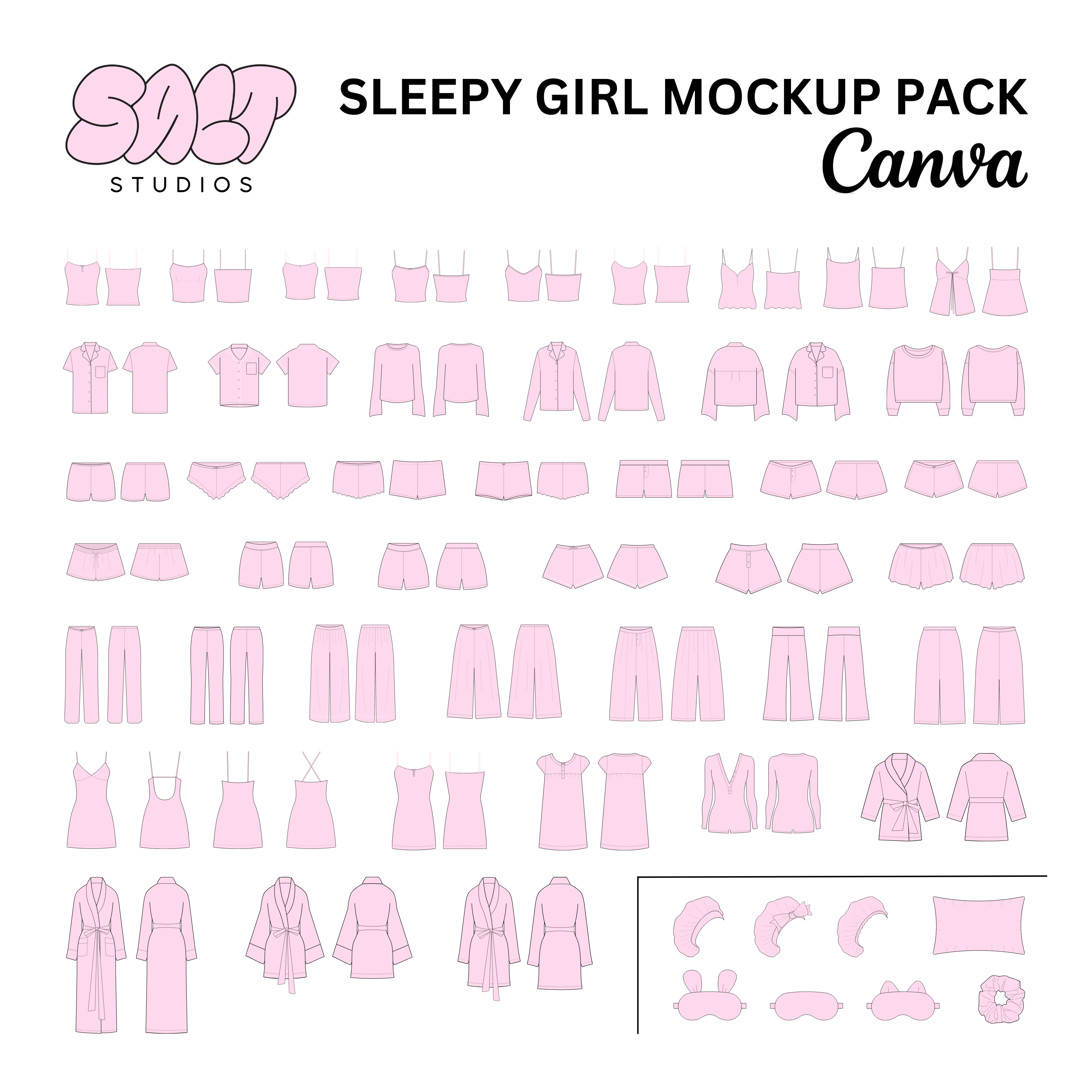 A picture displaying all the mockups in the Sleepy Girl Mockup Pack