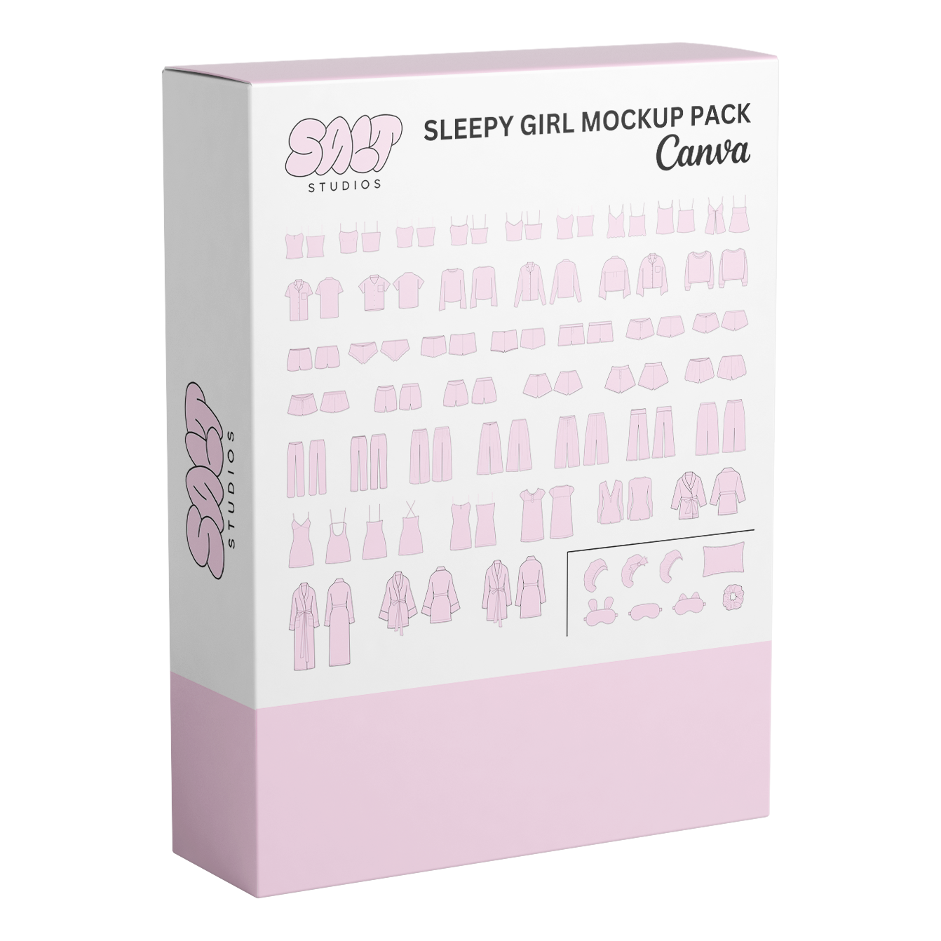 A picture displaying all the mockups in the Sleepy Girl Mockup Pack