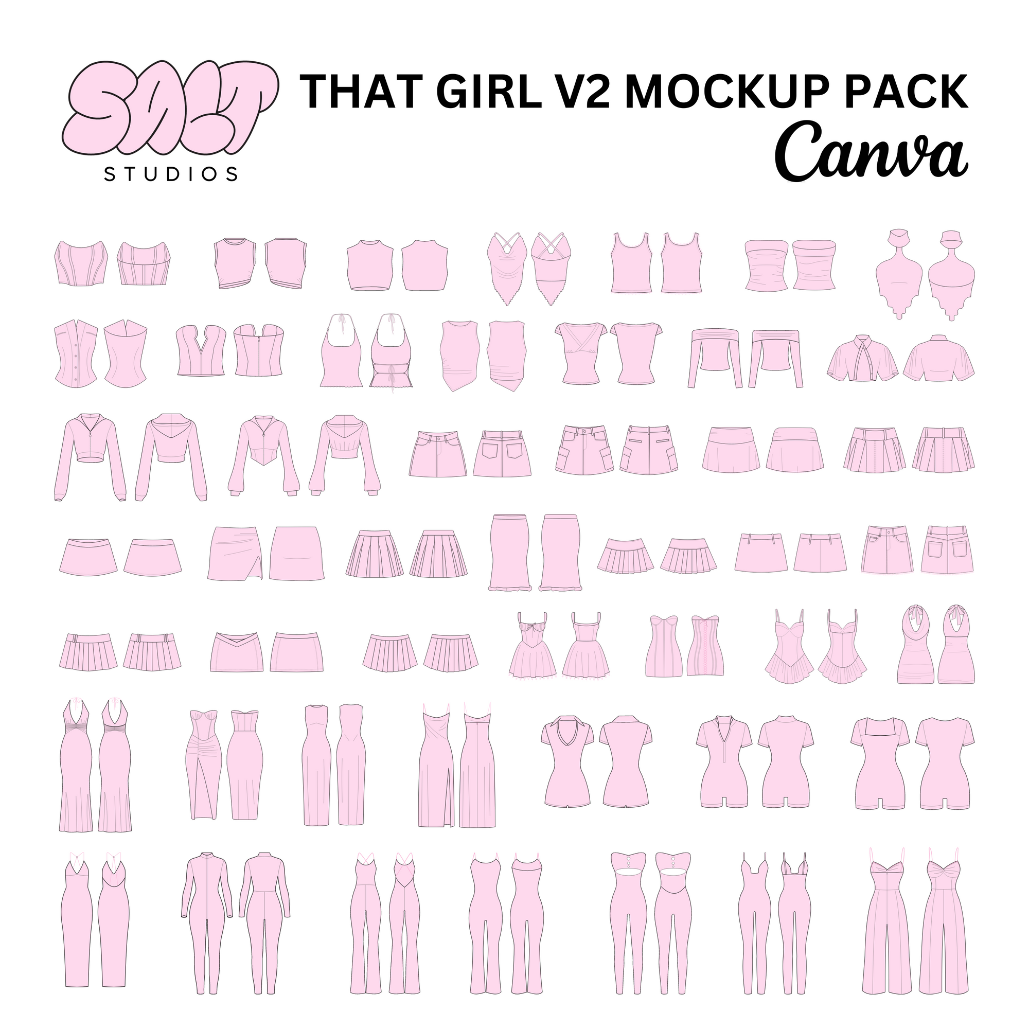 A picture displaying all the mockups in the That Girl V2 Mockup Pack