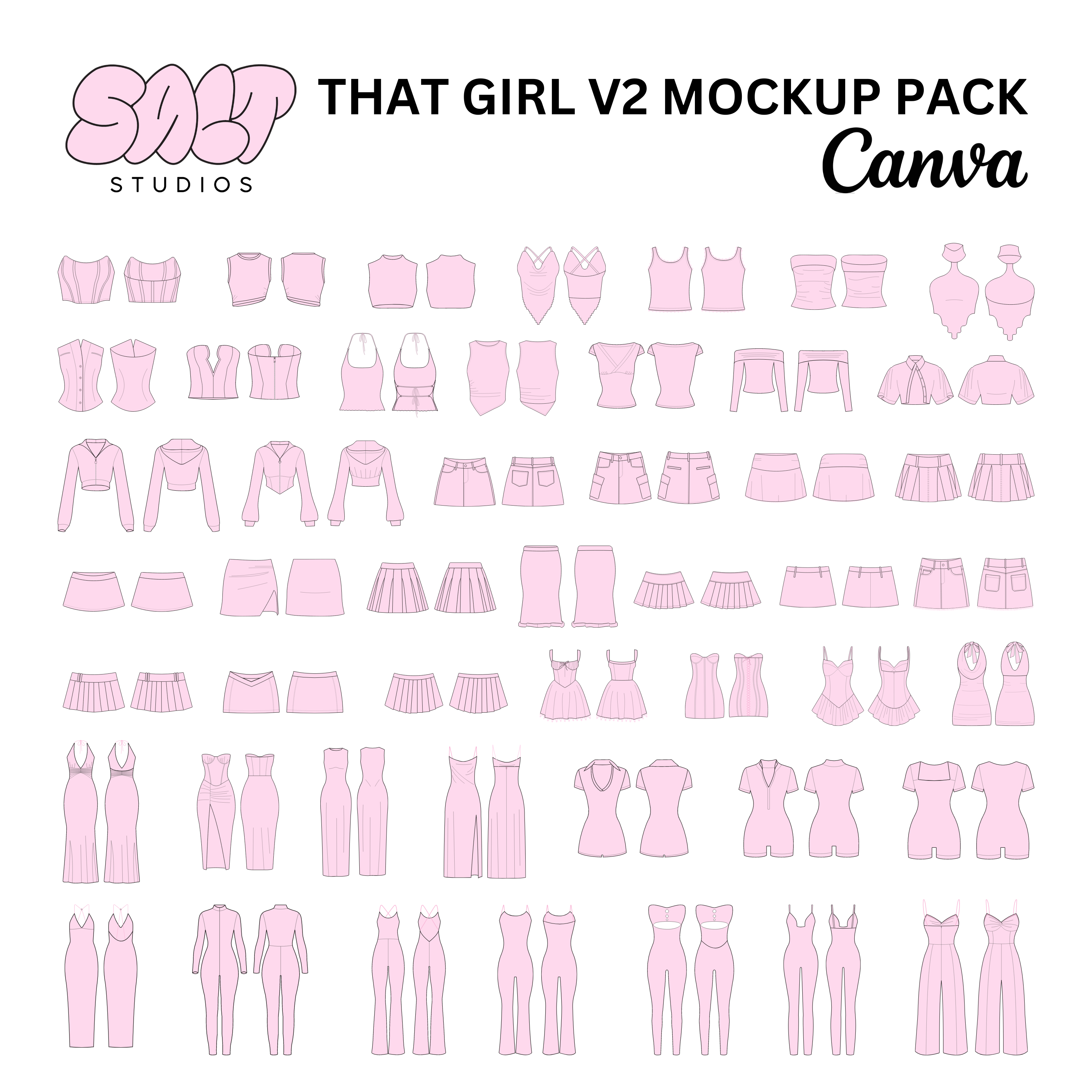 A picture displaying all the mockups in the That Girl V2 Mockup Pack