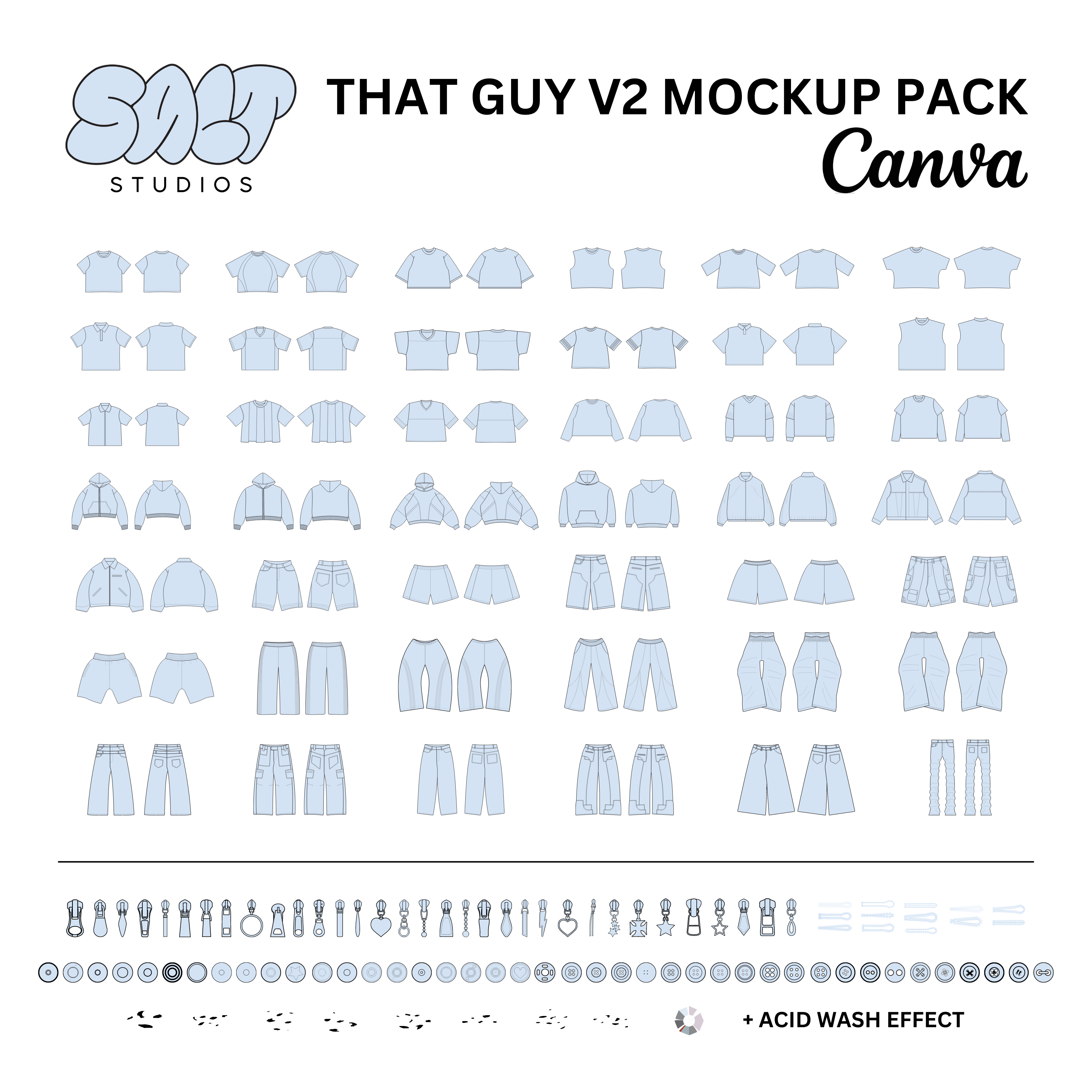 A picture displaying all the mockups in the That Guy V2 Mockup Pack