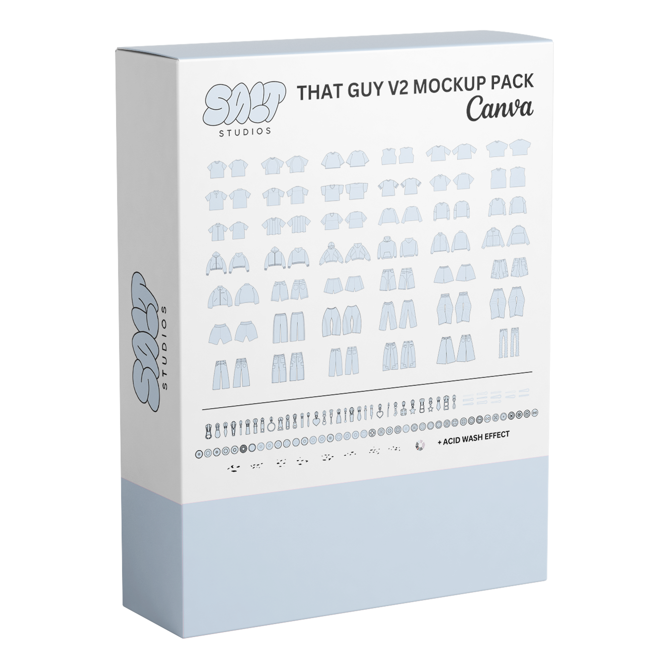 A picture displaying all the mockups in the That Guy V2 Mockup Pack